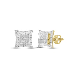 Men's Baguette & Round-Cut Diamond Greek Key Stud Earrings 1/4 ct tw 10K Yellow Gold