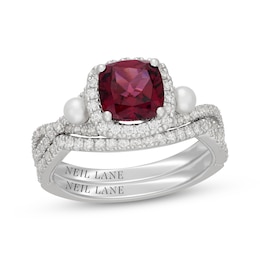 Neil Lane Cushion-Cut Rhodolite Garnet, Diamond & Akoya Cultured Pearl Bridal Set 1/2 ct tw 14K White Gold