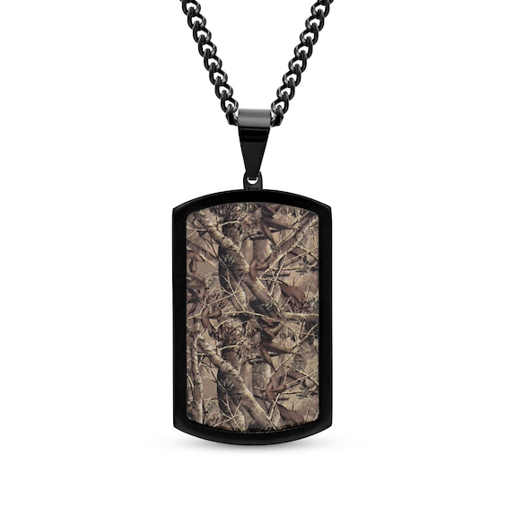 Men's Camouflage Dog Tag Necklace Black Ion-Plated Stainless Steel & Carbon Fiber 24"