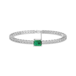 Octagon-Cut Lab-Created Emerald & White Lab-Created Sapphire Bracelet Sterling Silver 8&quot;