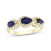 Thumbnail Image 1 of Pear-Shaped Natural Blue Sapphire & Diamond Teardrop Three-Stone Ring 1/5 ct tw 10K Yellow Gold