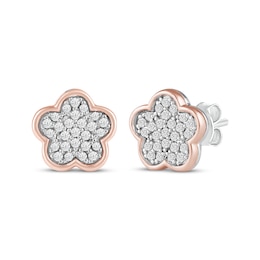 Barbie Diamond Flower Stud Earrings 1/6 ct tw Sterling Silver & 10K Rose Gold