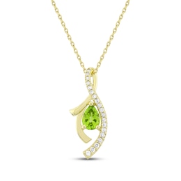 Pear-Shaped Peridot & Diamond Twist Necklace 1/5 ct tw 14K Yellow Gold 18&quot;