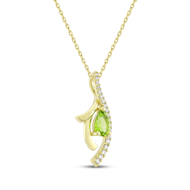 Main Image 2 of Pear-Shaped Peridot & Diamond Twist Necklace 1/5 ct tw 14K Yellow Gold 18&quot;