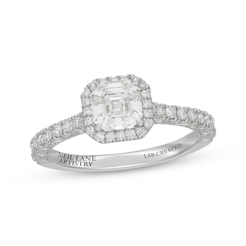 Neil Lane Artistry Heritage Square Emerald-Cut Diamond Halo Engagement Ring 1-3/8 ct tw Platinum