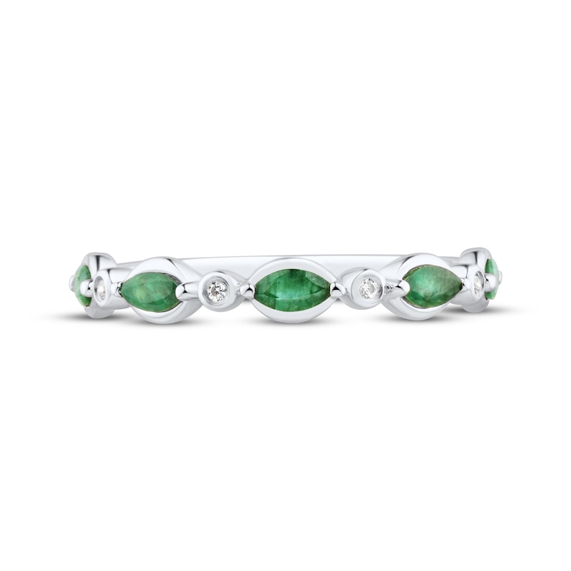 Marquise-Cut Emerald & Diamond Accent Anniversary Ring 10K White Gold