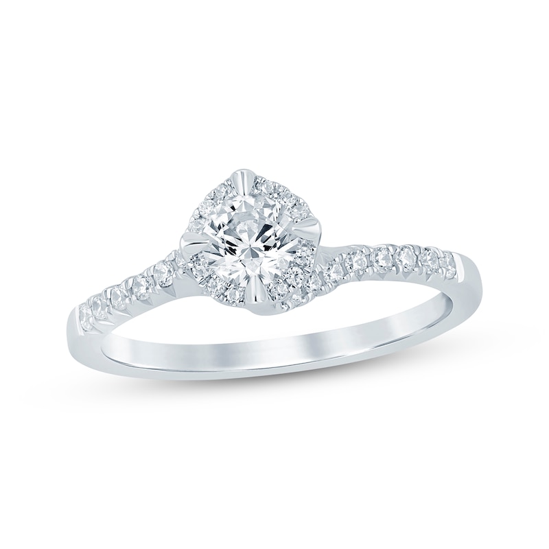 Round-Cut Diamond Halo Bypass Engagement Ring 1/2 ct tw 14K White Gold