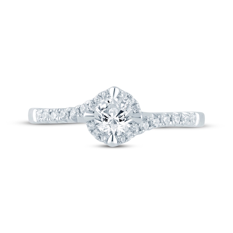 Round-Cut Diamond Halo Bypass Engagement Ring 1/2 ct tw 14K White Gold