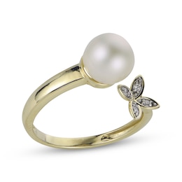 Cultured Pearl & Diamond Accent Flower Deconstructed Ring 10K Yellow Gold