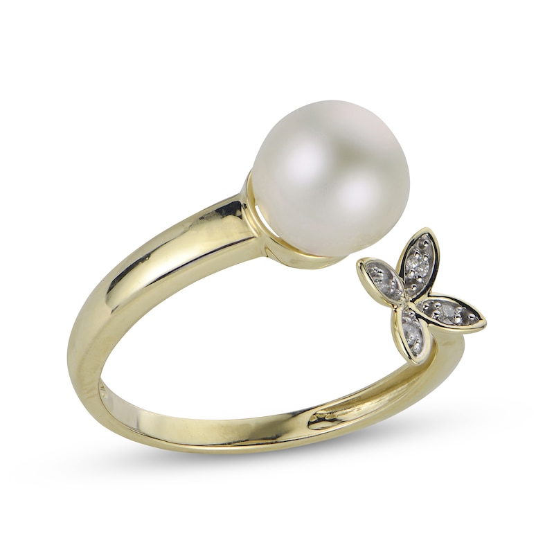 Main Image 1 of Cultured Pearl & Diamond Accent Flower Deconstructed Ring 10K Yellow Gold