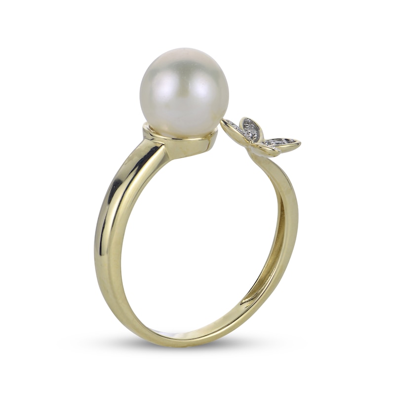 Main Image 2 of Cultured Pearl & Diamond Accent Flower Deconstructed Ring 10K Yellow Gold