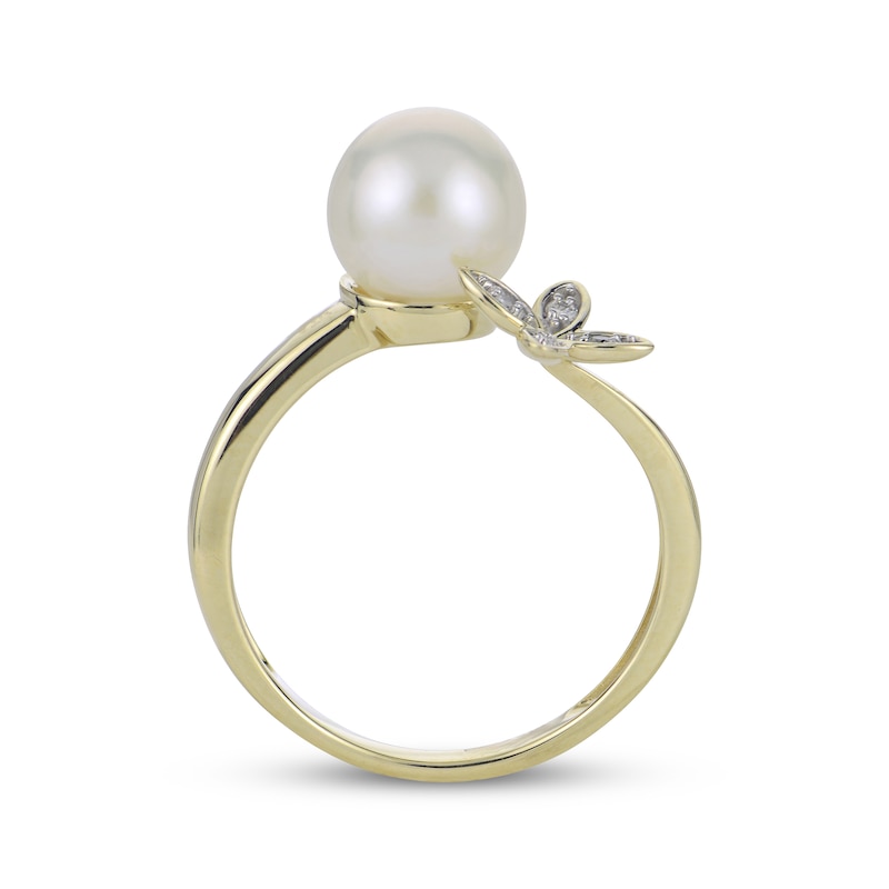 Main Image 3 of Cultured Pearl & Diamond Accent Flower Deconstructed Ring 10K Yellow Gold