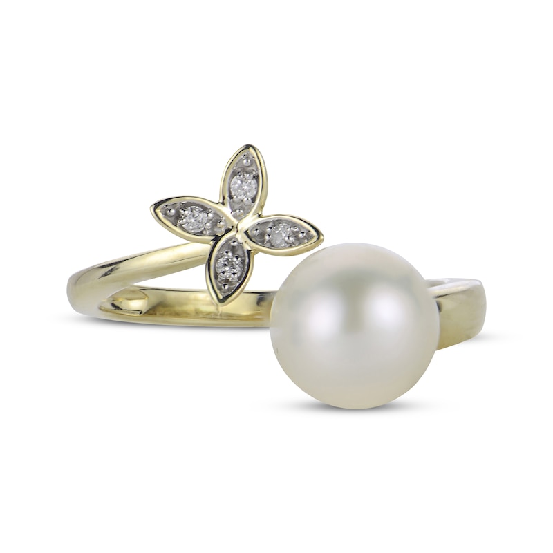 Main Image 4 of Cultured Pearl & Diamond Accent Flower Deconstructed Ring 10K Yellow Gold