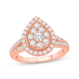 Multi-Diamond Pear-Shaped Halo Engagement Ring 1 ct tw 10K Rose Gold