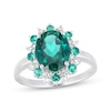 Thumbnail Image 1 of Oval-Cut Lab-Created Emerald & White Lab-Created Sapphire Starburst Halo Ring Sterling Silver