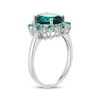 Thumbnail Image 2 of Oval-Cut Lab-Created Emerald & White Lab-Created Sapphire Starburst Halo Ring Sterling Silver