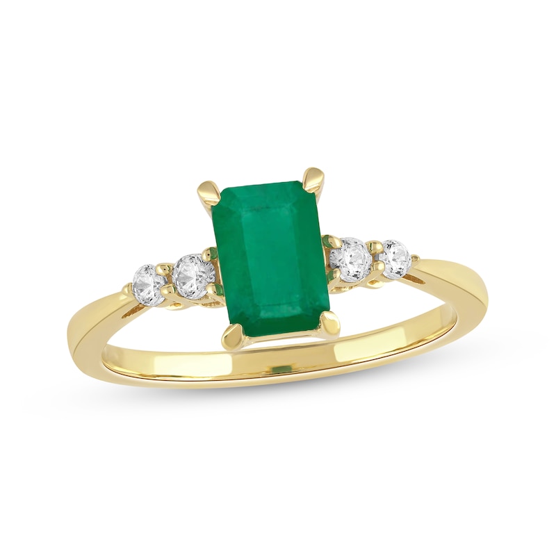 Main Image 1 of Emerald-Cut Emerald & Diamond Ring 1/6 ct tw 10K Yellow Gold