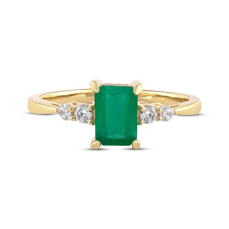 Main Image 3 of Emerald-Cut Emerald & Diamond Ring 1/6 ct tw 10K Yellow Gold