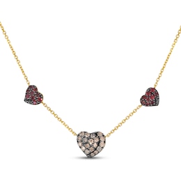 Godiva x Le Vian Diamond & Ruby Heart Necklace 1/3 ct tw 14K Honey Gold 19&quot;