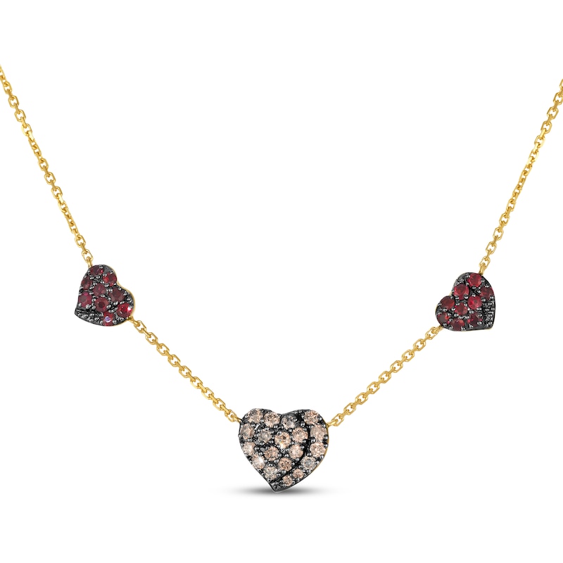 Main Image 1 of Godiva x Le Vian Diamond & Ruby Heart Necklace 1/3 ct tw 14K Honey Gold 19&quot;