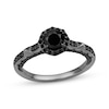 Thumbnail Image 1 of Ink & Ice Round-Cut Black Diamond Halo Engagement Ring 1-1/8 ct tw Black Rhodium-Plated 14K White Gold