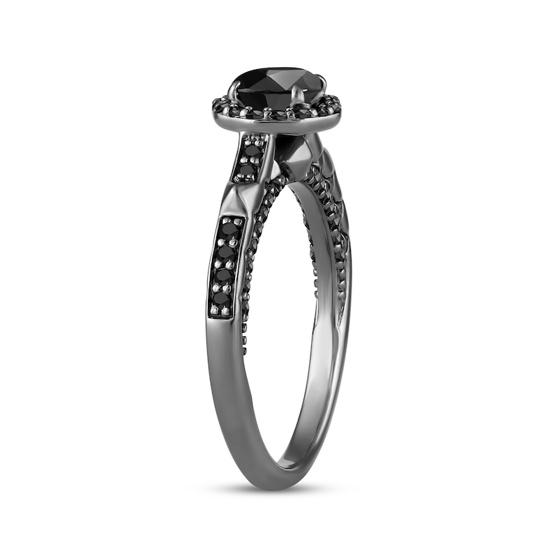 Main Image 2 of Ink & Ice Round-Cut Black Diamond Halo Engagement Ring 1-1/8 ct tw Black Rhodium-Plated 14K White Gold