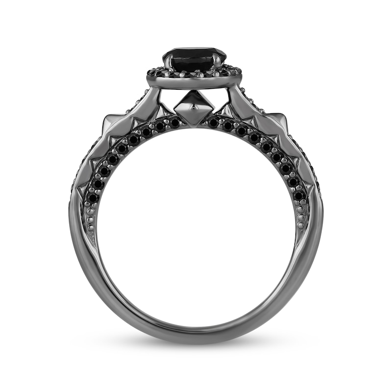 Main Image 3 of Ink & Ice Round-Cut Black Diamond Halo Engagement Ring 1-1/8 ct tw Black Rhodium-Plated 14K White Gold