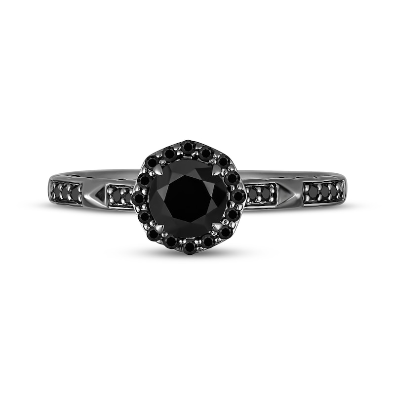 Main Image 4 of Ink & Ice Round-Cut Black Diamond Halo Engagement Ring 1-1/8 ct tw Black Rhodium-Plated 14K White Gold