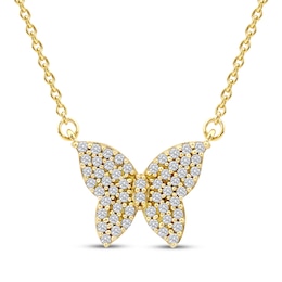 Diamond Butterfly Necklace 1/6 ct tw 10K Yellow Gold 18&quot;