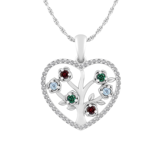 Birthstone Family & Mother's Tree Heart Necklace
