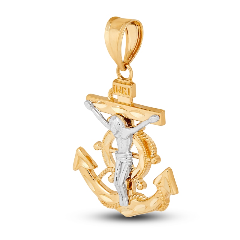 Main Image 2 of Men's Crucifix & Anchor Pendant 14K Two-Tone Gold