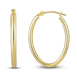 Oval Hoop Earrings 14K Yellow Gold 25mm