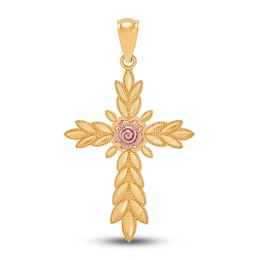 Rose Cross Charm 14K Two-Tone Gold