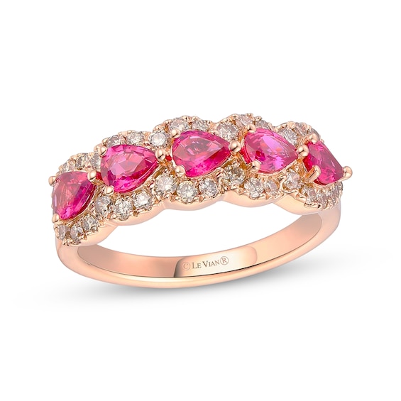 Le Vian Pear-Shaped Ruby Ring 1/2 ct tw Diamonds 14K Strawberry Gold