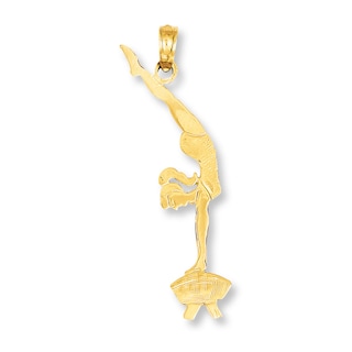 14K Yellow Gold Fly Rod Fishing Pole Necklace Charm Pendant