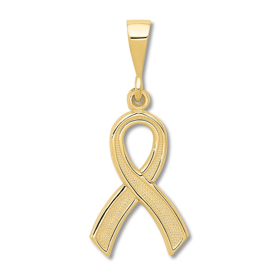 14KT Yellow Gold Cancer Awareness Ribbon Pendant Chain Necklace