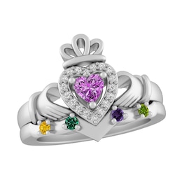 Color Stone Claddagh Family Ring