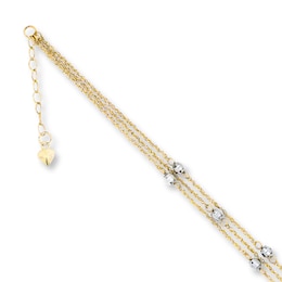 Triple-strand Anklet 14K Two-Tone Gold 10&quot;