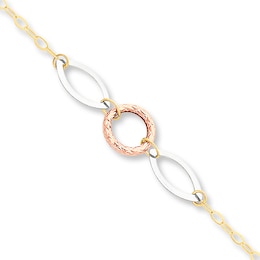 Anklet Solid 14K Tri-Color Gold 10&quot;