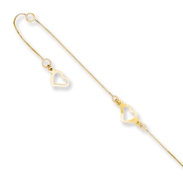 Heart Anklet Solid 14K Yellow Gold