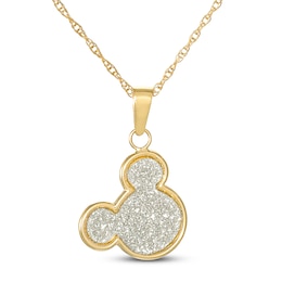 Children's Mickey Mouse Glitter Necklace 14K Yellow Gold 13&quot;
