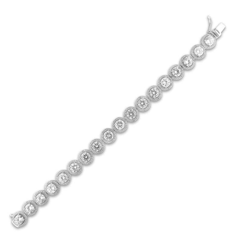 White Lab-Created Sapphire Halo Link Bracelet Sterling Silver 7.5"