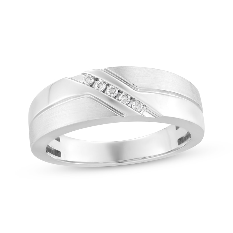 Main Image 1 of Men's Diamond Diagonal Wedding Ring 1/15 ct tw 10K White Gold