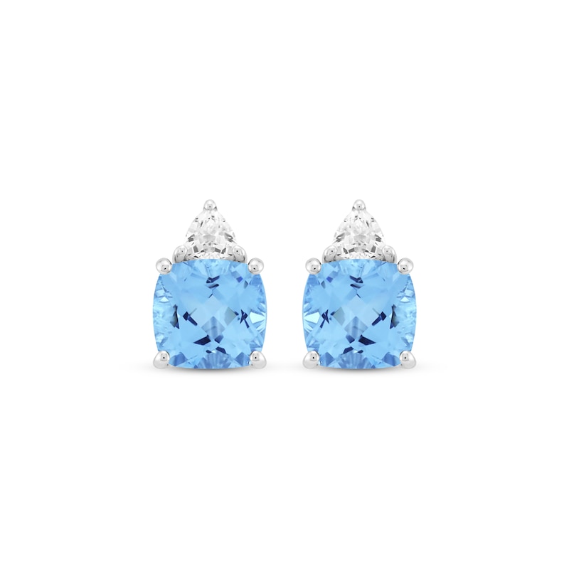 Cushion-Cut Swiss Blue Topaz & White Lab-Created Sapphire Stud Earrings Sterling Silver