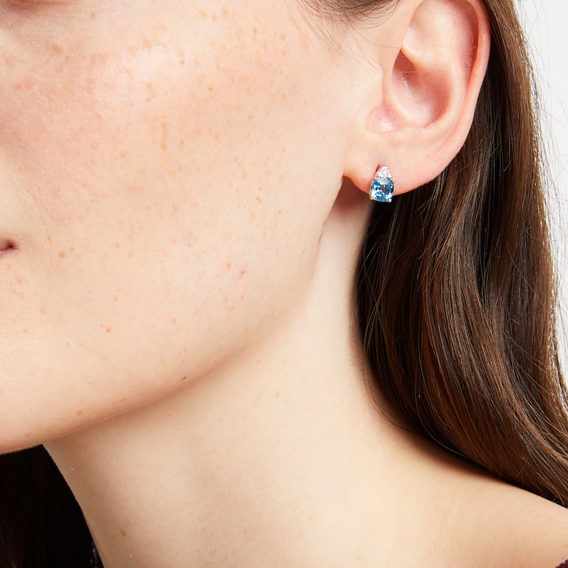 Cushion-Cut Swiss Blue Topaz & White Lab-Created Sapphire Stud Earrings Sterling Silver