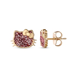 Children's Hello Kitty Pink Glitter Stud Earrings 14K Yellow Gold