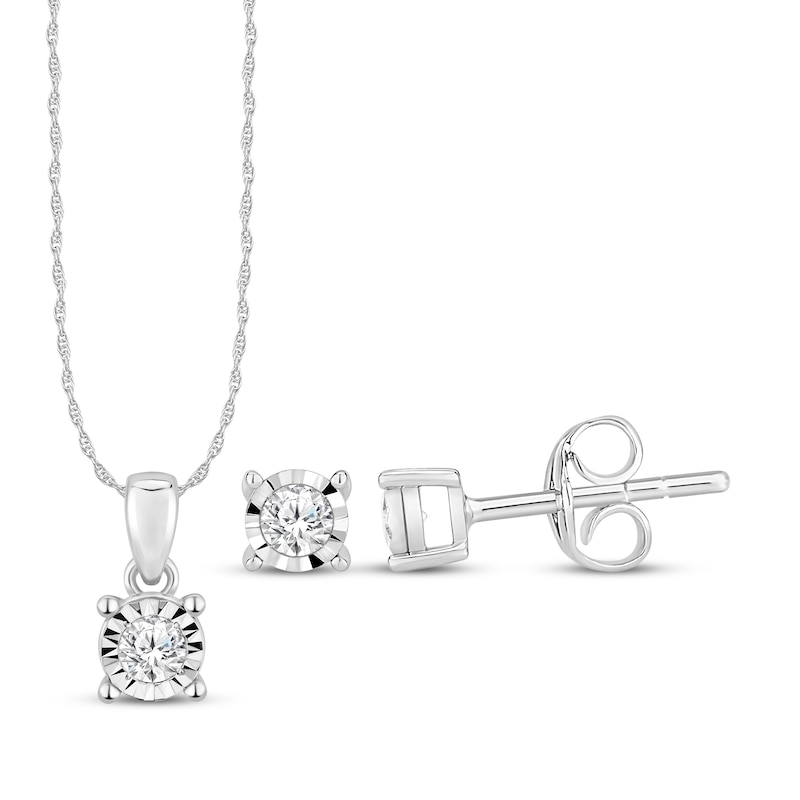 Lab-Grown Diamonds by KAY Round-Cut Solitaire Necklace & Stud Earrings Set 1/3 ct tw Sterling Silver (I/SI2)