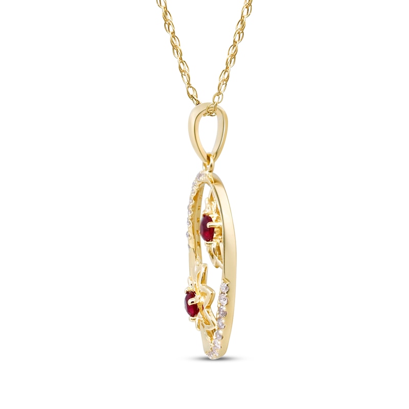 Main Image 2 of Ruby & Diamond Oval Frame Flower Necklace 1/10 ct tw 10K Yellow Gold 18&quot;