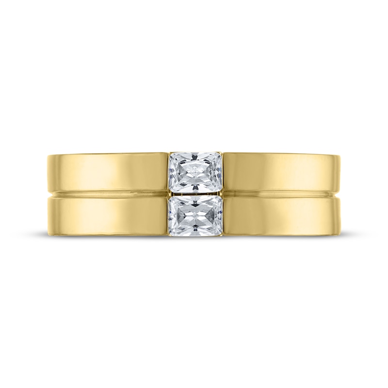 Main Image 3 of Men's THE LEO Legacy Lab-Grown Diamond Emerald-Cut Wedding Band 1/2 ct tw 14K Yellow Gold