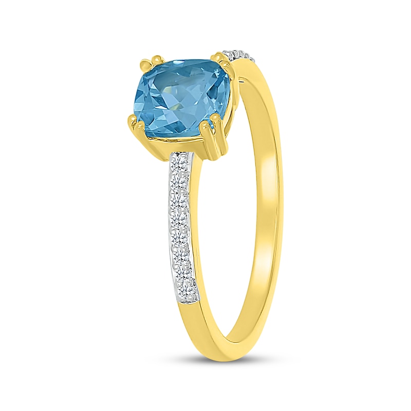 Cushion-Cut Natural Swiss Blue Topaz & Diamond Ring 1/15 ct tw 10K Yellow Gold